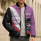 Personalised Aotearoa Lawn Bowls Bomber Puffer Jacket Maori and Silver Fern Sporty Style Pink Color - Aussie Hoodie
