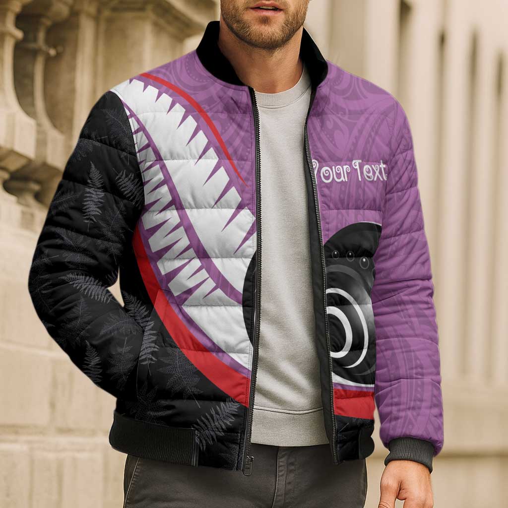 Personalised Aotearoa Lawn Bowls Bomber Puffer Jacket Maori and Silver Fern Sporty Style Pink Color - Aussie Hoodie
