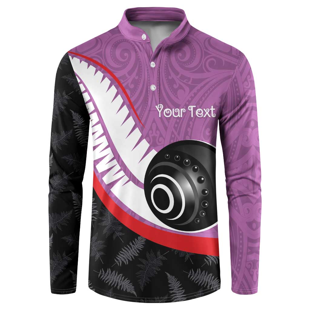 Personalised Aotearoa Lawn Bowls Button Sweatshirt Maori and Silver Fern Sporty Style Pink Color - Aussie Hoodie