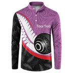 Personalised Aotearoa Lawn Bowls Button Sweatshirt Maori and Silver Fern Sporty Style Pink Color - Aussie Hoodie
