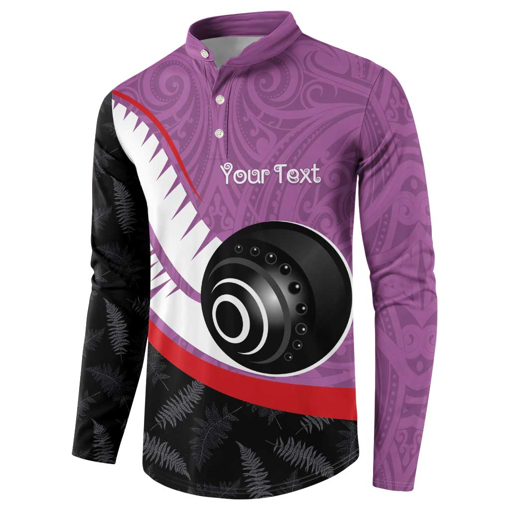 Personalised Aotearoa Lawn Bowls Button Sweatshirt Maori and Silver Fern Sporty Style Pink Color - Aussie Hoodie