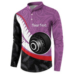 Personalised Aotearoa Lawn Bowls Button Sweatshirt Maori and Silver Fern Sporty Style Pink Color - Aussie Hoodie
