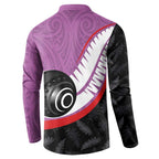 Personalised Aotearoa Lawn Bowls Button Sweatshirt Maori and Silver Fern Sporty Style Pink Color - Aussie Hoodie