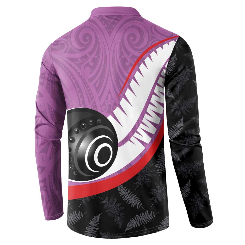 Personalised Aotearoa Lawn Bowls Button Sweatshirt Maori and Silver Fern Sporty Style Pink Color - Aussie Hoodie