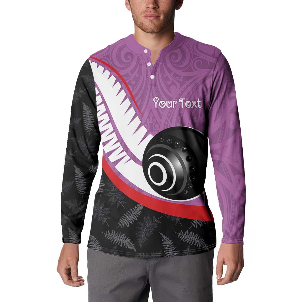 Personalised Aotearoa Lawn Bowls Button Sweatshirt Maori and Silver Fern Sporty Style Pink Color - Aussie Hoodie