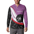 Personalised Aotearoa Lawn Bowls Button Sweatshirt Maori and Silver Fern Sporty Style Pink Color - Aussie Hoodie