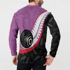 Personalised Aotearoa Lawn Bowls Button Sweatshirt Maori and Silver Fern Sporty Style Pink Color - Aussie Hoodie