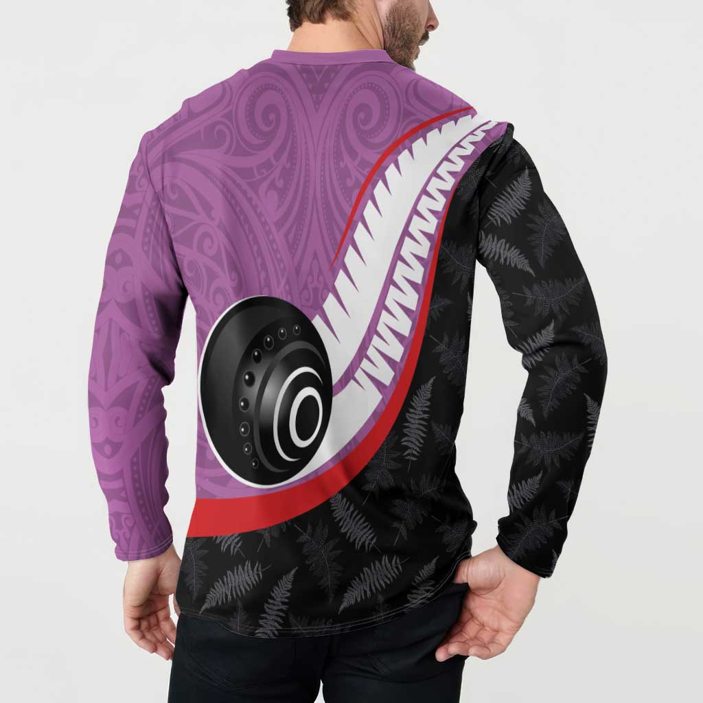 Personalised Aotearoa Lawn Bowls Button Sweatshirt Maori and Silver Fern Sporty Style Pink Color - Aussie Hoodie