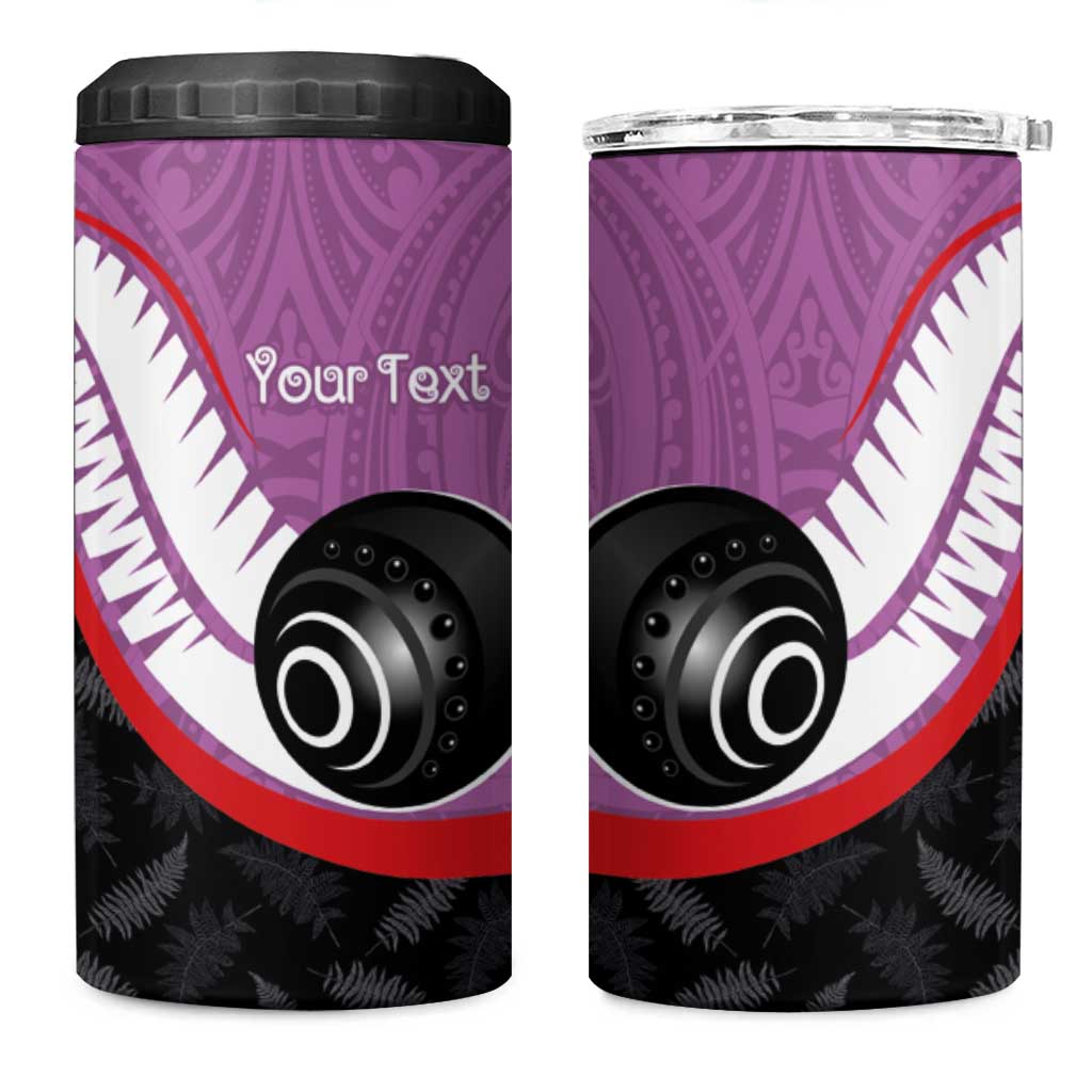 Personalised Aotearoa Lawn Bowls 4 in 1 Can Cooler Tumbler Maori and Silver Fern Sporty Style Pink Color - Aussie Hoodie