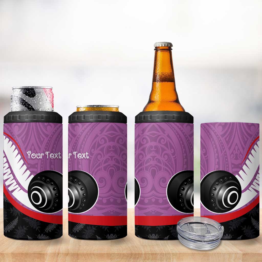 Personalised Aotearoa Lawn Bowls 4 in 1 Can Cooler Tumbler Maori and Silver Fern Sporty Style Pink Color - Aussie Hoodie