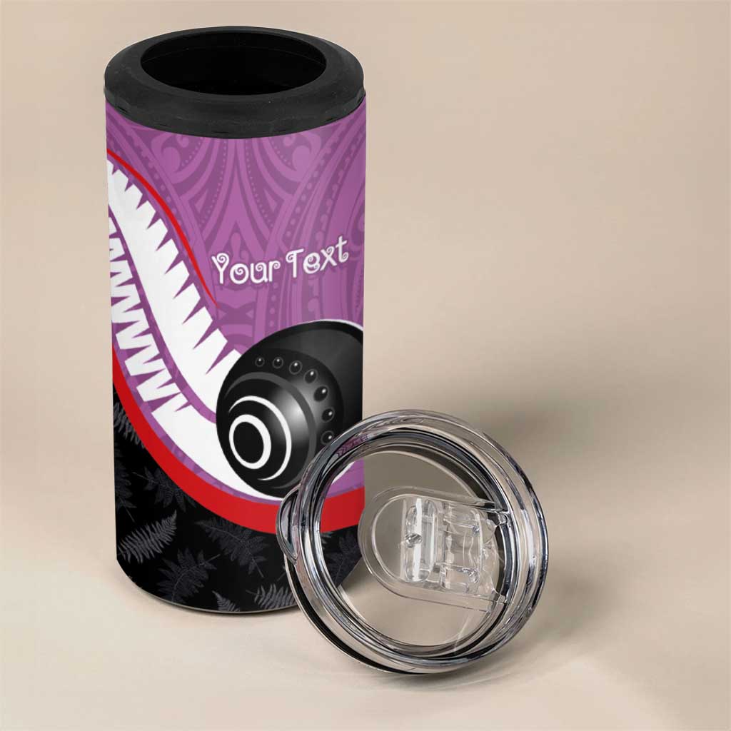 Personalised Aotearoa Lawn Bowls 4 in 1 Can Cooler Tumbler Maori and Silver Fern Sporty Style Pink Color - Aussie Hoodie