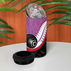 Personalised Aotearoa Lawn Bowls 4 in 1 Can Cooler Tumbler Maori and Silver Fern Sporty Style Pink Color - Aussie Hoodie