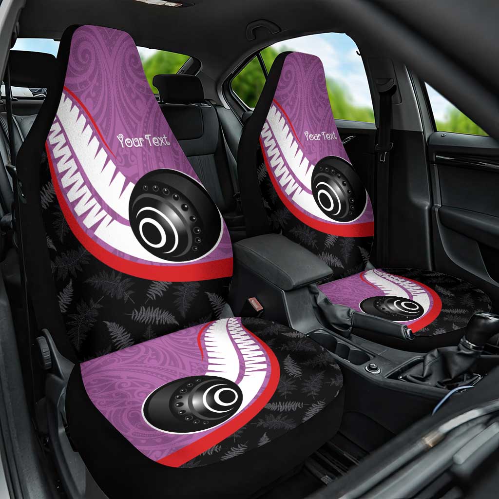 Personalised Aotearoa Lawn Bowls Car Seat Cover Maori and Silver Fern Sporty Style Pink Color - Aussie Hoodie