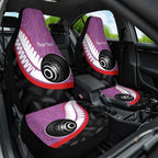 Personalised Aotearoa Lawn Bowls Car Seat Cover Maori and Silver Fern Sporty Style Pink Color - Aussie Hoodie