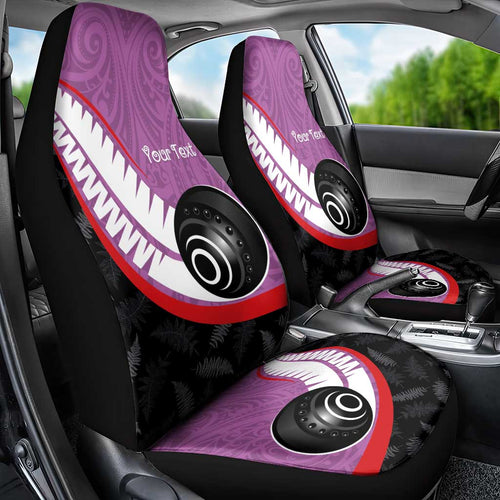 Personalised Aotearoa Lawn Bowls Car Seat Cover Maori and Silver Fern Sporty Style Pink Color - Aussie Hoodie