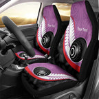 Personalised Aotearoa Lawn Bowls Car Seat Cover Maori and Silver Fern Sporty Style Pink Color - Aussie Hoodie
