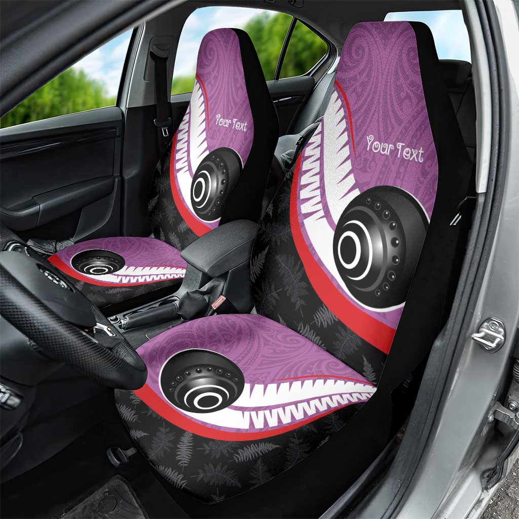 Personalised Aotearoa Lawn Bowls Car Seat Cover Maori and Silver Fern Sporty Style Pink Color - Aussie Hoodie