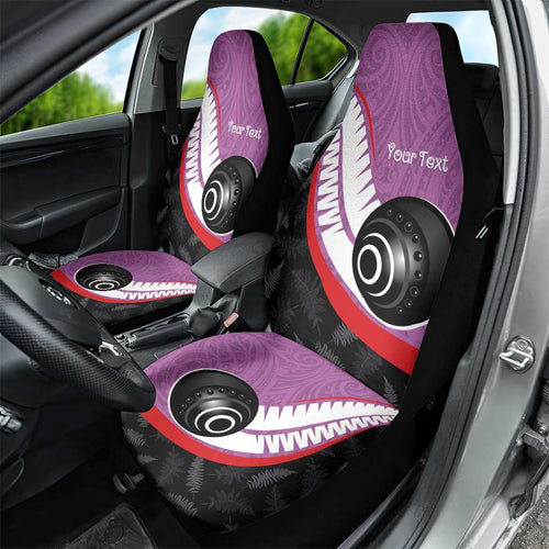 Personalised Aotearoa Lawn Bowls Car Seat Cover Maori and Silver Fern Sporty Style Pink Color - Aussie Hoodie