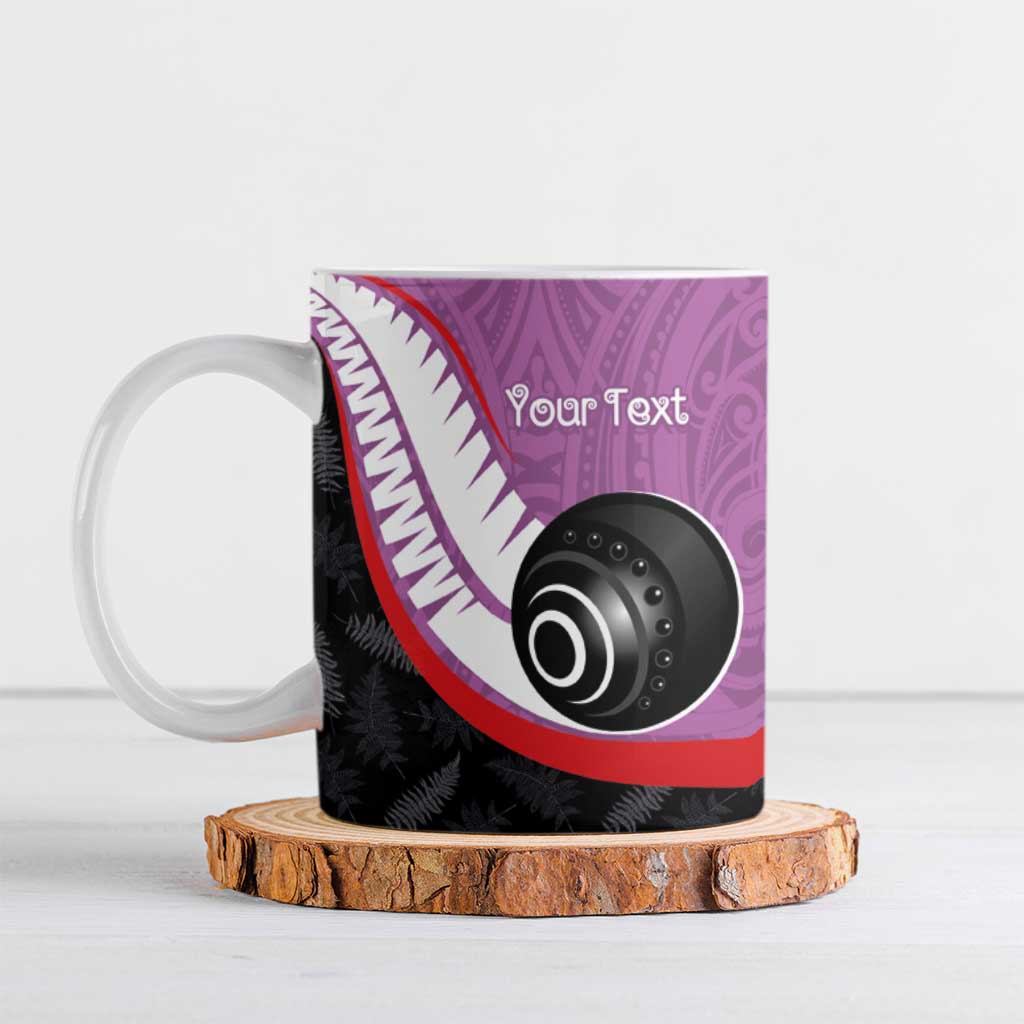 Personalised Aotearoa Lawn Bowls Ceramic Mug Maori and Silver Fern Sporty Style Pink Color - Aussie Hoodie