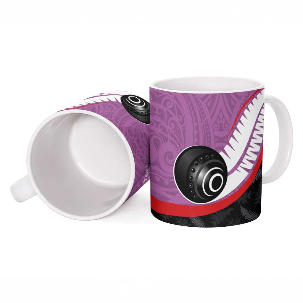 Personalised Aotearoa Lawn Bowls Ceramic Mug Maori and Silver Fern Sporty Style Pink Color - Aussie Hoodie
