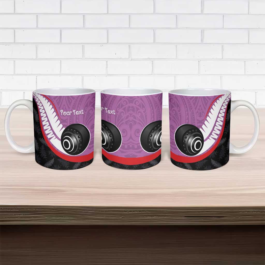 Personalised Aotearoa Lawn Bowls Ceramic Mug Maori and Silver Fern Sporty Style Pink Color - Aussie Hoodie