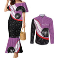 Personalised Aotearoa Lawn Bowls Couples Matching Mermaid Dress and Long Sleeve Button Shirt Maori and Silver Fern Sporty Style Pink Color - Aussie Hoodie