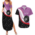 Personalised Aotearoa Lawn Bowls Couples Matching Summer Maxi Dress and Hawaiian Shirt Maori and Silver Fern Sporty Style Pink Color - Aussie Hoodie