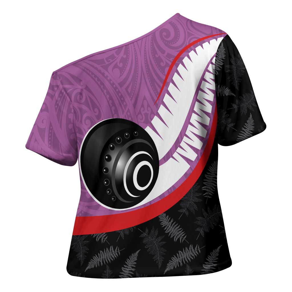 Personalised Aotearoa Lawn Bowls Cross Shoulder Shirt Maori and Silver Fern Sporty Style Pink Color - Aussie Hoodie