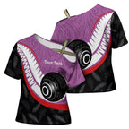 Personalised Aotearoa Lawn Bowls Cross Shoulder Shirt Maori and Silver Fern Sporty Style Pink Color - Aussie Hoodie