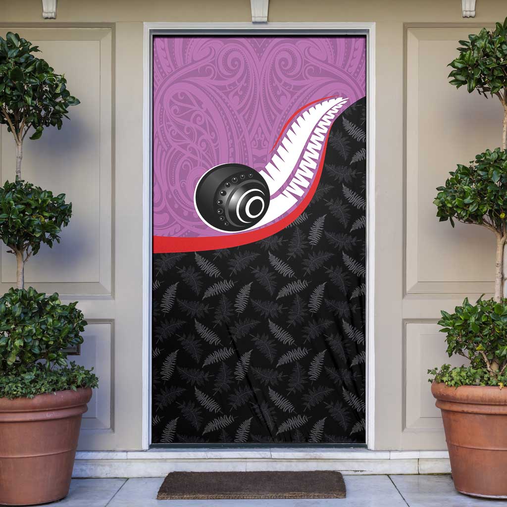 Aotearoa Lawn Bowls Door Cover Maori and Silver Fern Sporty Style Pink Color - Aussie Hoodie