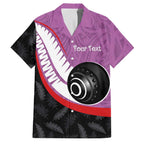 Personalised Aotearoa Lawn Bowls Family Matching Long Sleeve Bodycon Dress and Hawaiian Shirt Maori and Silver Fern Sporty Style Pink Color - Aussie Hoodie