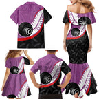 Personalised Aotearoa Lawn Bowls Family Matching Mermaid Dress and Hawaiian Shirt Maori and Silver Fern Sporty Style Pink Color - Aussie Hoodie