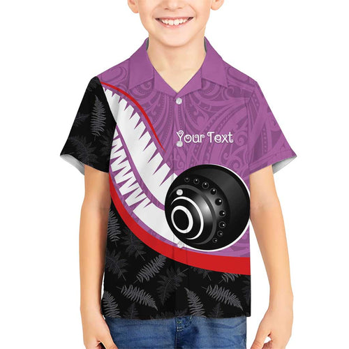 Personalised Aotearoa Lawn Bowls Family Matching Off The Shoulder Long Sleeve Dress and Hawaiian Shirt Maori and Silver Fern Sporty Style Pink Color - Aussie Hoodie