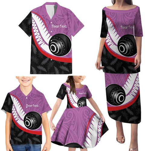 Personalised Aotearoa Lawn Bowls Family Matching Puletasi and Hawaiian Shirt Maori and Silver Fern Sporty Style Pink Color - Aussie Hoodie