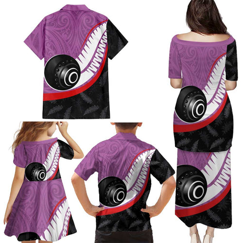 Personalised Aotearoa Lawn Bowls Family Matching Puletasi and Hawaiian Shirt Maori and Silver Fern Sporty Style Pink Color - Aussie Hoodie