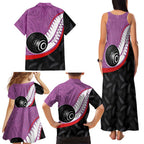 Personalised Aotearoa Lawn Bowls Family Matching Tank Maxi Dress and Hawaiian Shirt Maori and Silver Fern Sporty Style Pink Color - Aussie Hoodie