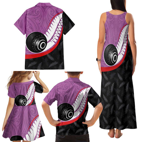 Personalised Aotearoa Lawn Bowls Family Matching Tank Maxi Dress and Hawaiian Shirt Maori and Silver Fern Sporty Style Pink Color - Aussie Hoodie