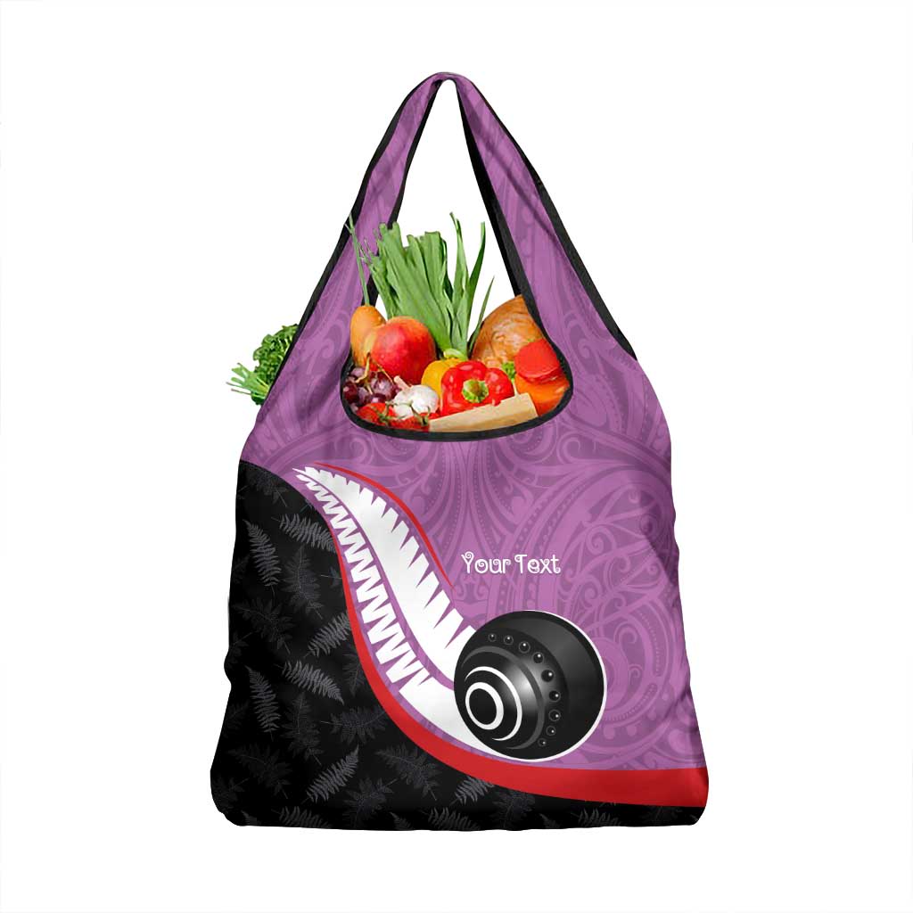 Personalised Aotearoa Lawn Bowls Grocery Bag Maori and Silver Fern Sporty Style Pink Color - Aussie Hoodie