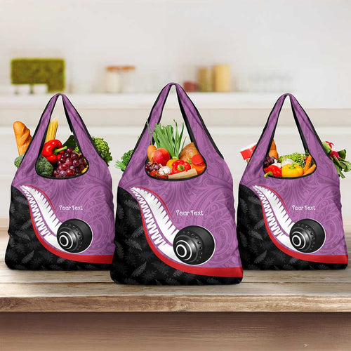 Personalised Aotearoa Lawn Bowls Grocery Bag Maori and Silver Fern Sporty Style Pink Color - Aussie Hoodie
