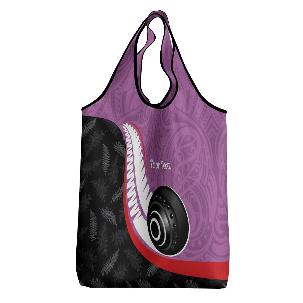 Personalised Aotearoa Lawn Bowls Grocery Bag Maori and Silver Fern Sporty Style Pink Color - Aussie Hoodie