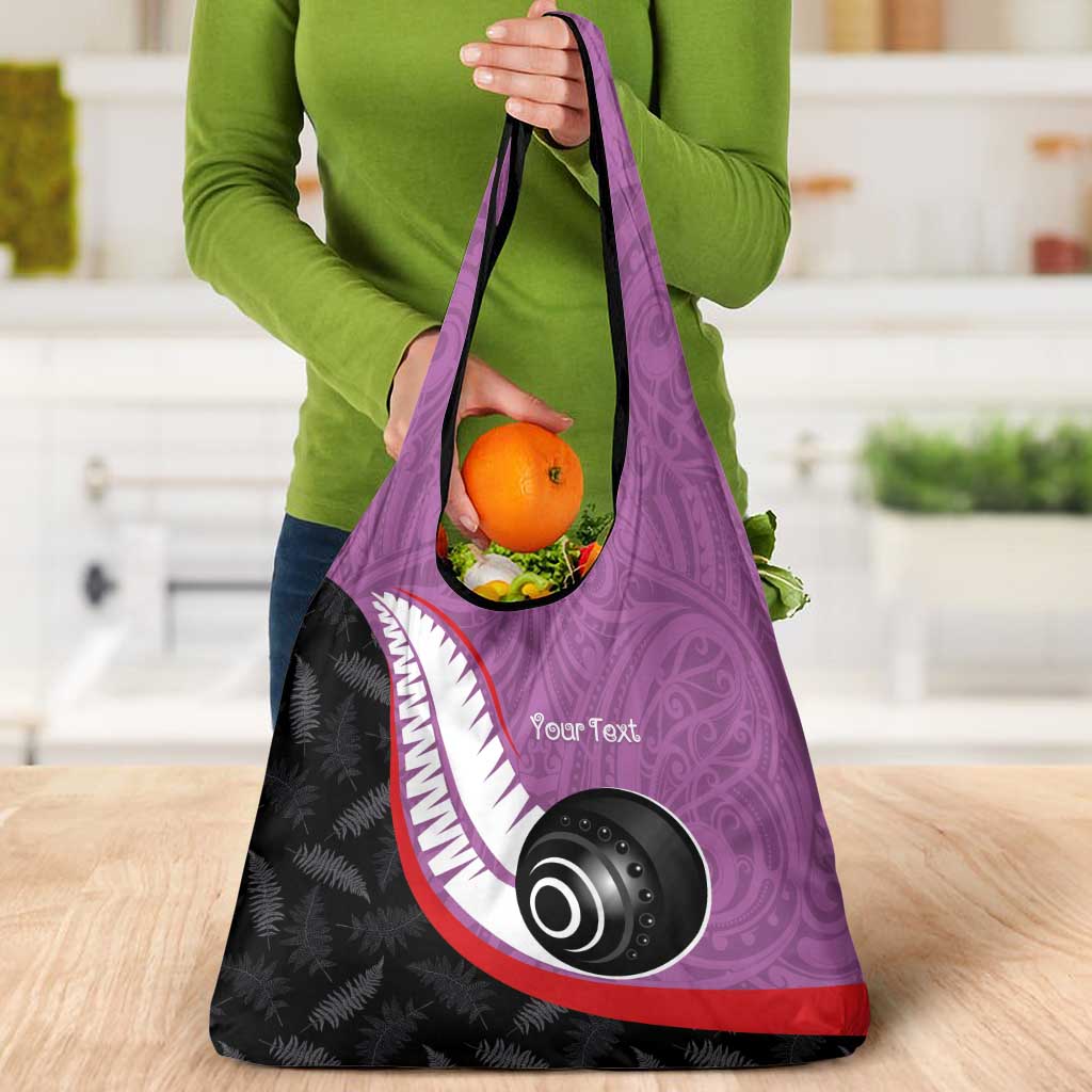 Personalised Aotearoa Lawn Bowls Grocery Bag Maori and Silver Fern Sporty Style Pink Color - Aussie Hoodie