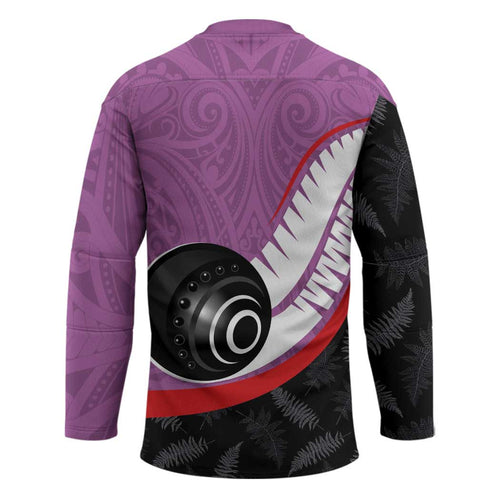 Personalised Aotearoa Lawn Bowls Hockey Jersey Maori and Silver Fern Sporty Style Pink Color - Aussie Hoodie
