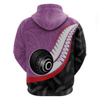 Personalised Aotearoa Lawn Bowls Hoodie Maori and Silver Fern Sporty Style Pink Color - Aussie Hoodie
