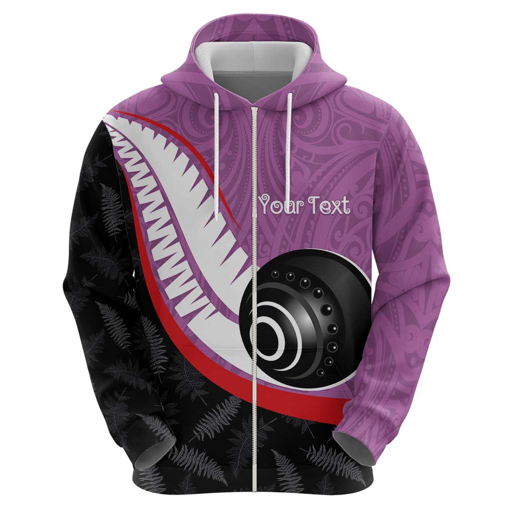 Personalised Aotearoa Lawn Bowls Hoodie Maori and Silver Fern Sporty Style Pink Color - Aussie Hoodie