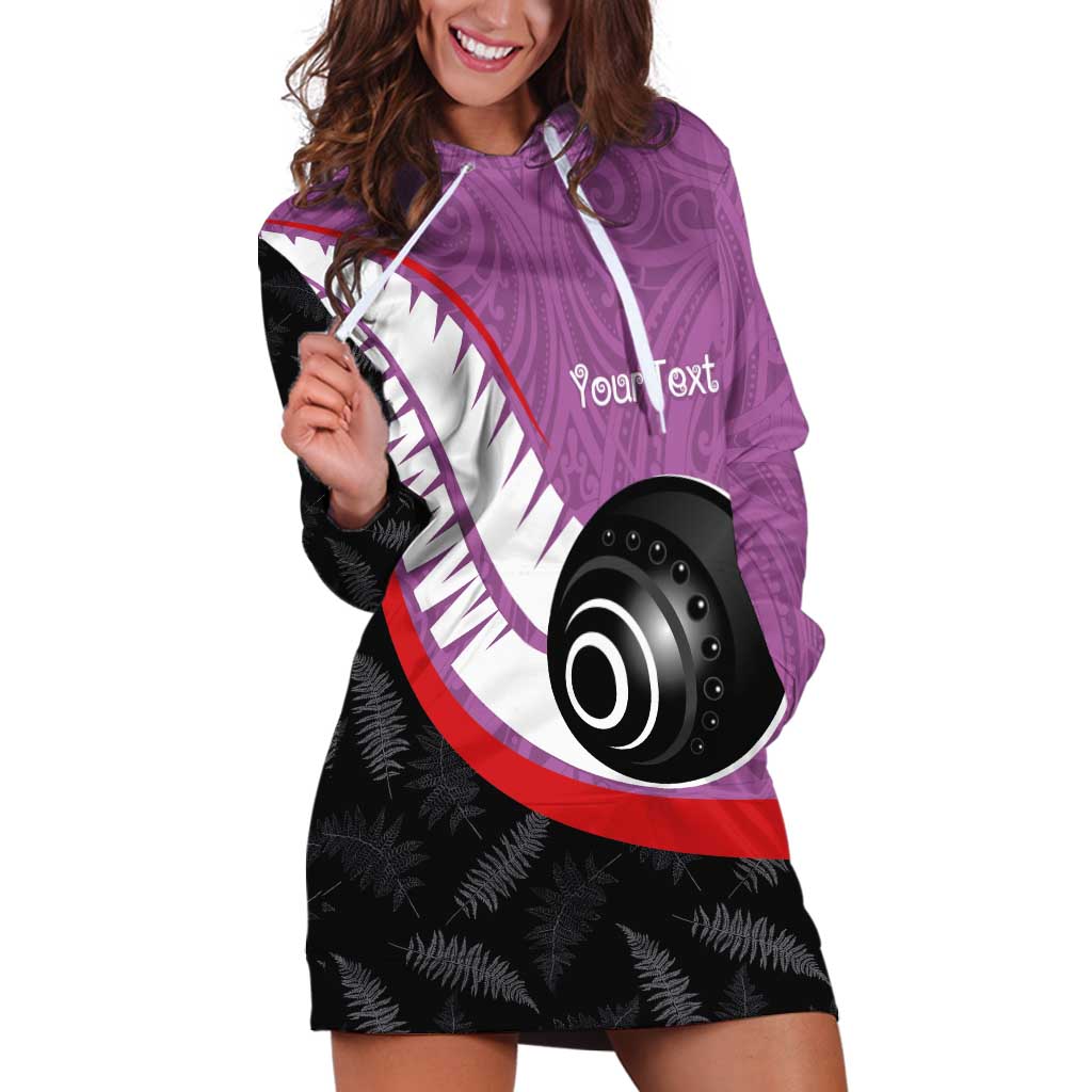 Personalised Aotearoa Lawn Bowls Hoodie Dress Maori and Silver Fern Sporty Style Pink Color - Aussie Hoodie
