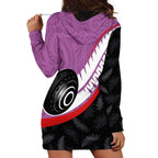 Personalised Aotearoa Lawn Bowls Hoodie Dress Maori and Silver Fern Sporty Style Pink Color - Aussie Hoodie
