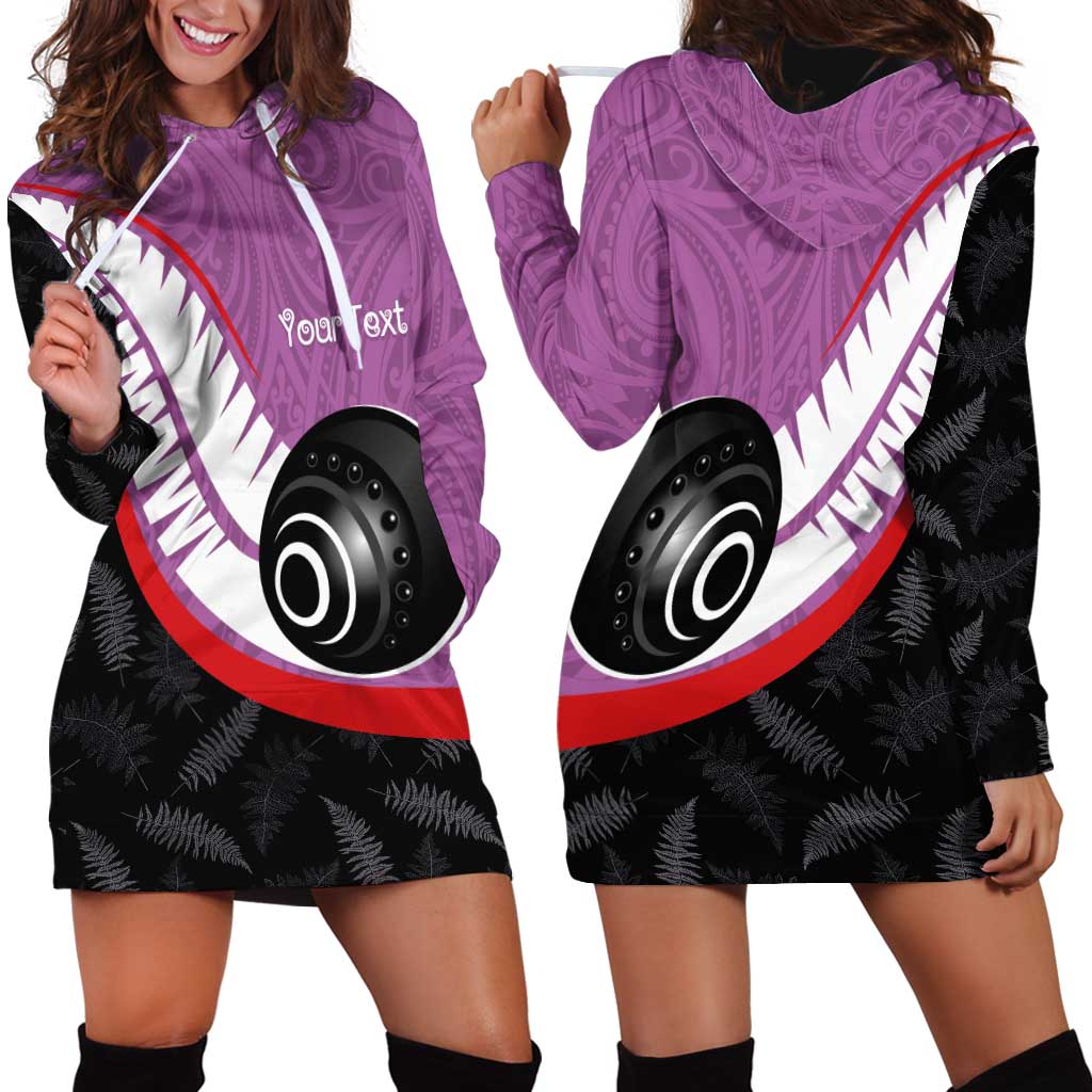 Personalised Aotearoa Lawn Bowls Hoodie Dress Maori and Silver Fern Sporty Style Pink Color - Aussie Hoodie