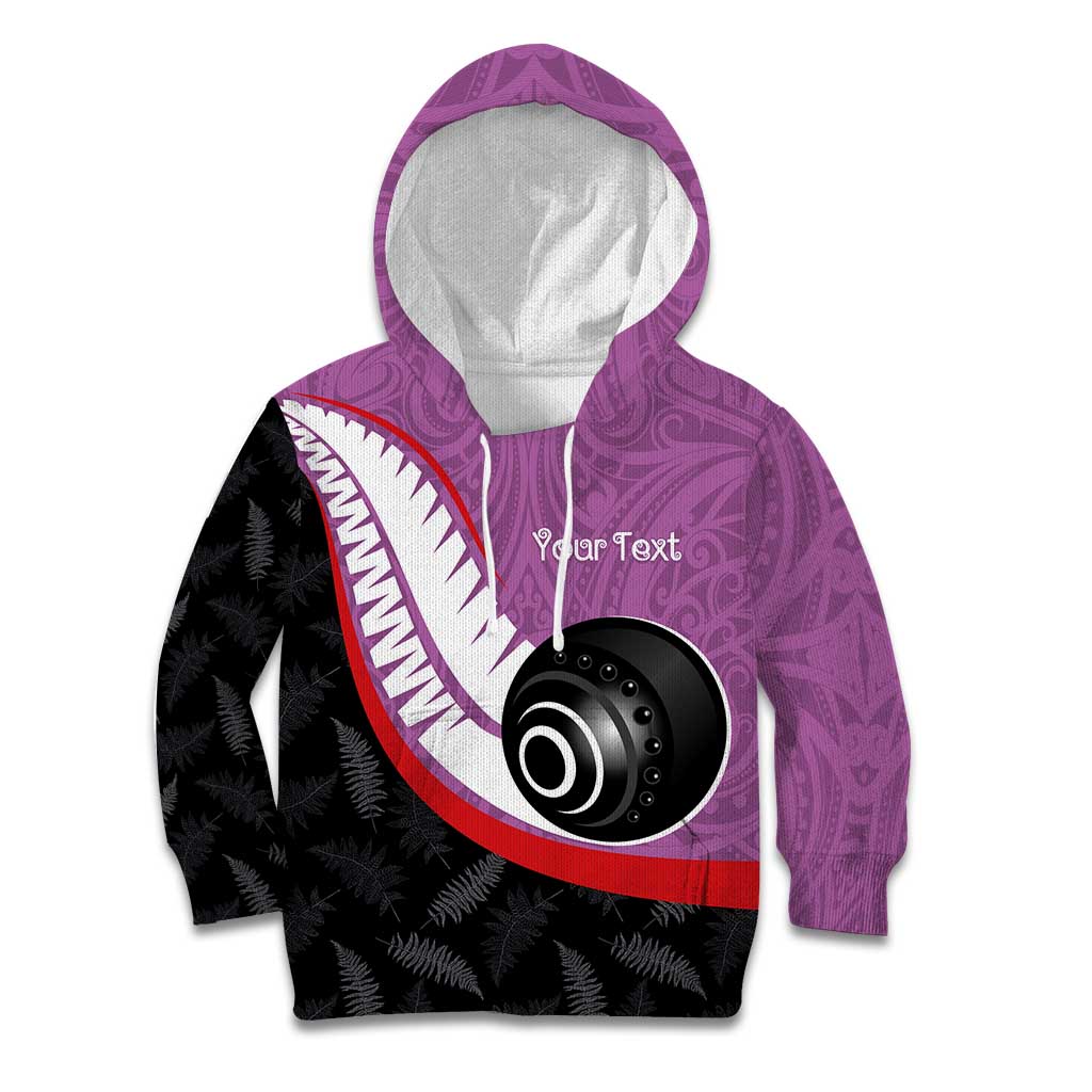 Personalised Aotearoa Lawn Bowls Kid Hoodie Maori and Silver Fern Sporty Style Pink Color - Aussie Hoodie
