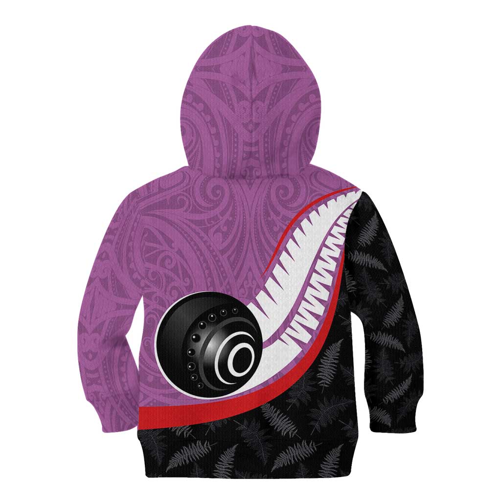 Personalised Aotearoa Lawn Bowls Kid Hoodie Maori and Silver Fern Sporty Style Pink Color - Aussie Hoodie