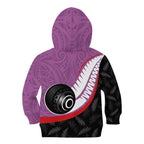 Personalised Aotearoa Lawn Bowls Kid Hoodie Maori and Silver Fern Sporty Style Pink Color - Aussie Hoodie